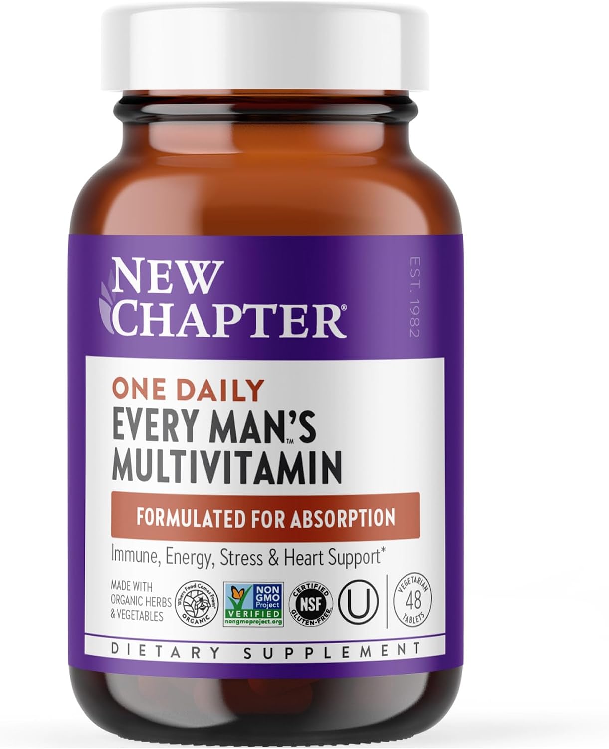 Men's Multivitamin for Immune, Stress, Heart + Energy Support with 20 Fermented Nutrients - Every Man's One Daily, Gentle on The Stomach