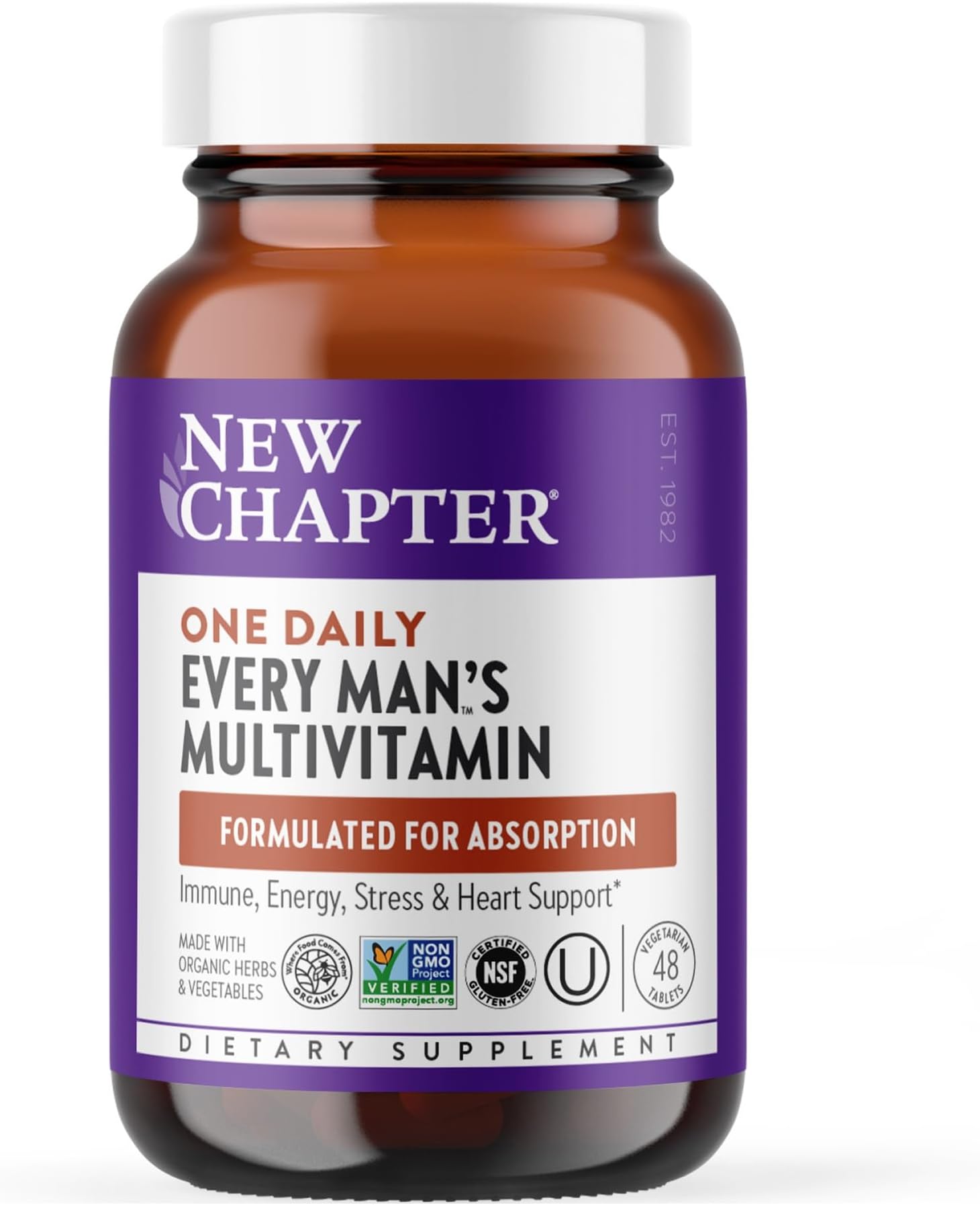 Men's Multivitamin for Immune, Stress, Heart + Energy Support with 20 Fermented Nutrients - Every Man's One Daily, Gentle on The Stomach - 48 ct