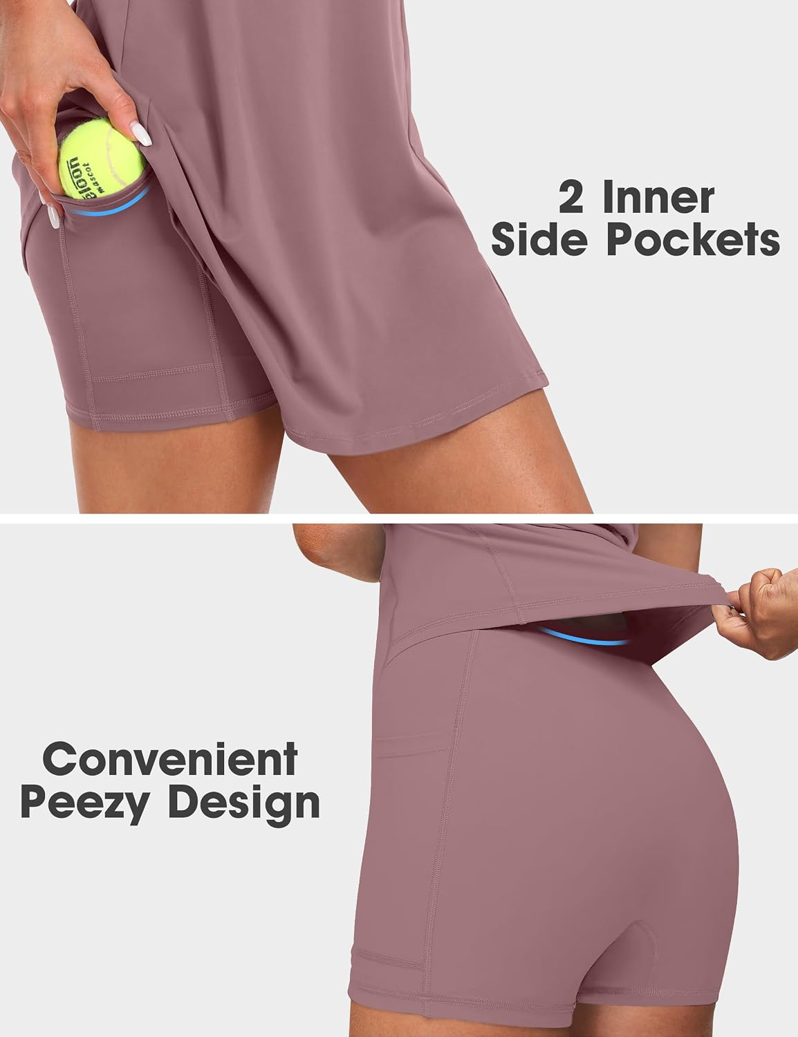 Desol Square Neck Tennis Dress with Pockets for Women Sleeveless Built in Shorts Athletic Dress Side Slit Golf Active
