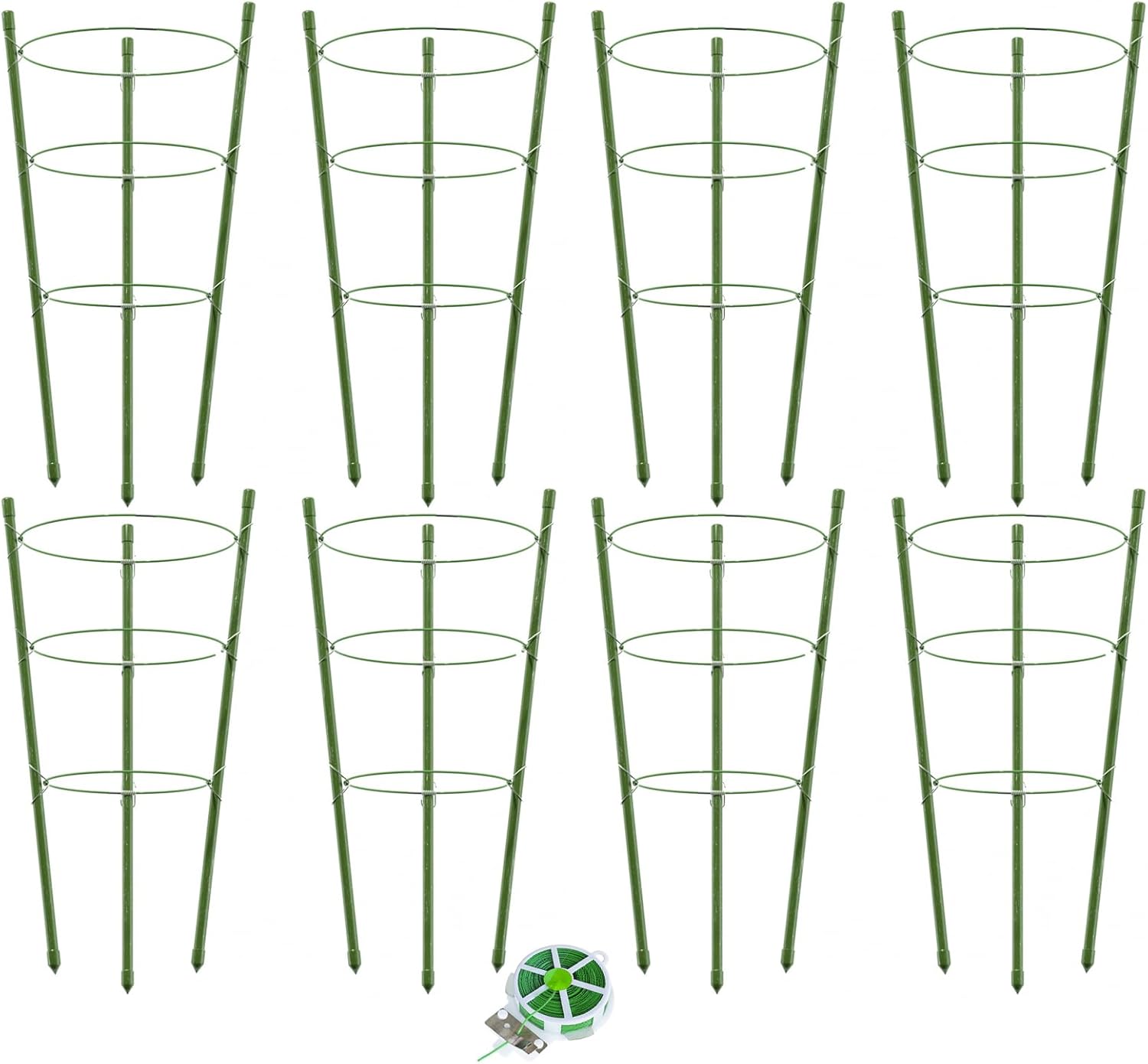 8 Pack Tomato Cage for Garden Plant Support, 18 inches Small Tomato Cages Tomato Trellis with Adjustable Rings, Plant Stakes for Peony Support, Tomato Stakes Rings for Climbing Plants