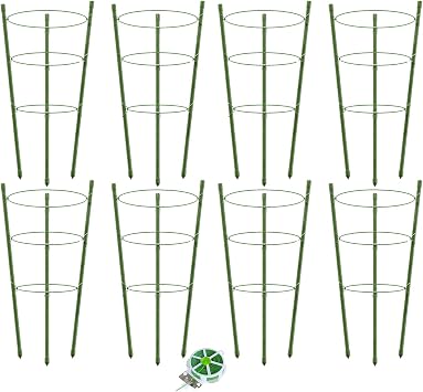 8 Pack Tomato Cage for Garden Plant Support, 18 inches Small Tomato Cages Tomato Trellis with Adjustable Rings, Plant Stakes for Peony Support, Tomato Stakes Rings for Climbing Plants