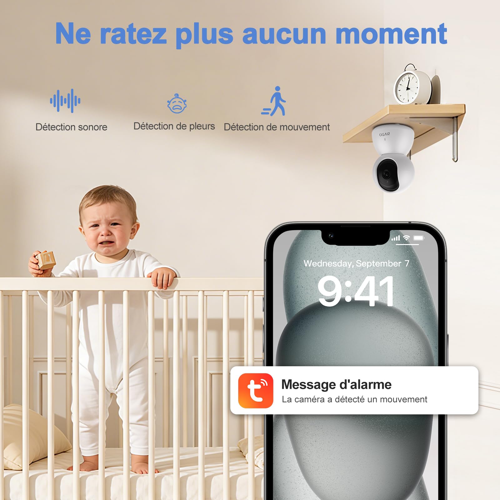Babyphone Camera 1080P+ Moniteur vidéo 5" LCD-IPS, Baby Caméra Vidéo et Audio APP,PTZ 355°, Enregistrement, Surveillance Mouvements, Berceuses,Baby Phone Monitor, Caméra Bebe
