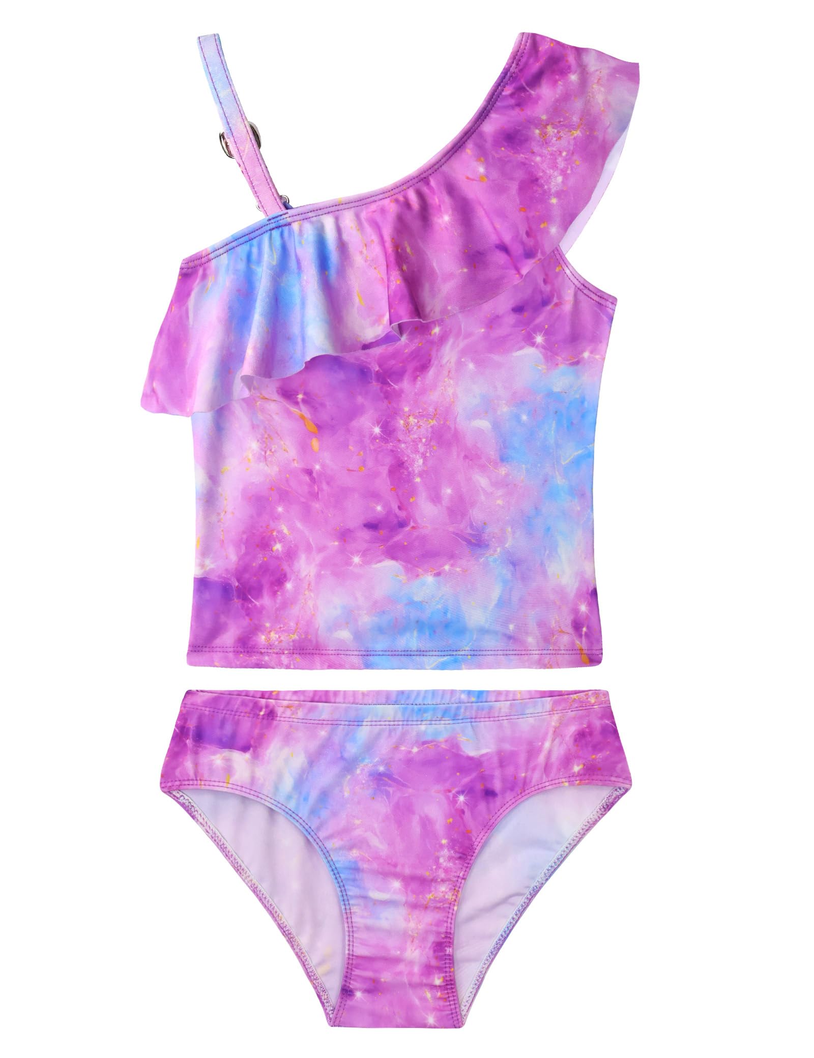 Girls Tankini Swimsuit Two Piece Bathing Suit Colorful Toddler Kids Ruffle Swimwear Adjustable Strap Summer Beach