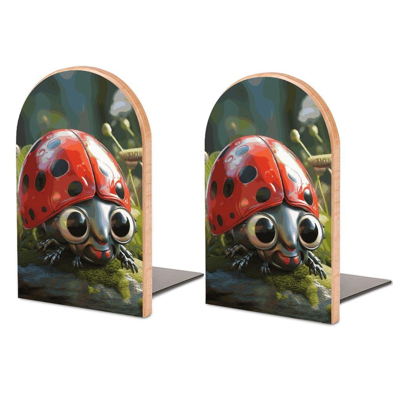 Cartoon Ladybug Bookend Modern Bookends for Shelves Non-Skid Book Holder Heavy Duty Metal Book Storage for Books CDs Decorative Book Stopper for Home