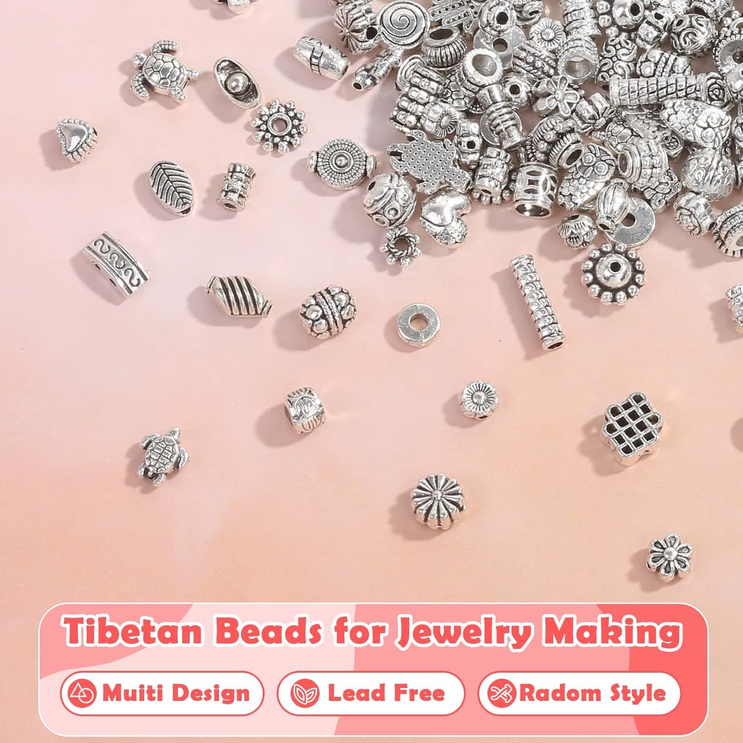 350 Pcs Silver Spacer Beads for Jewelry Making, Mixed Bulk Random Styles Metal Beads for Bracelets, Necklace, Earring Jewelry Making thumbnail