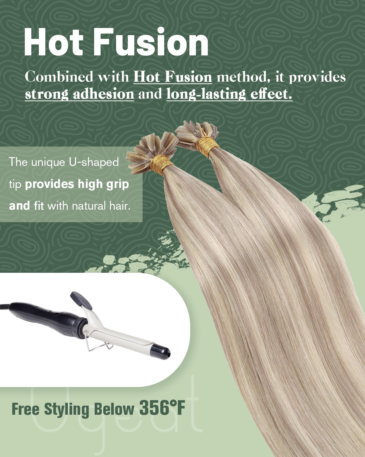 Ugeat Przedłużanie Włosów Keratyna Utip, Włosy Ludzkie, Pasemka Popielaty Blond, 50cm 50 sztuk 50g, Przedłużanie Włosów U Tip Popielaty Blond, Remy Naturalne Proste