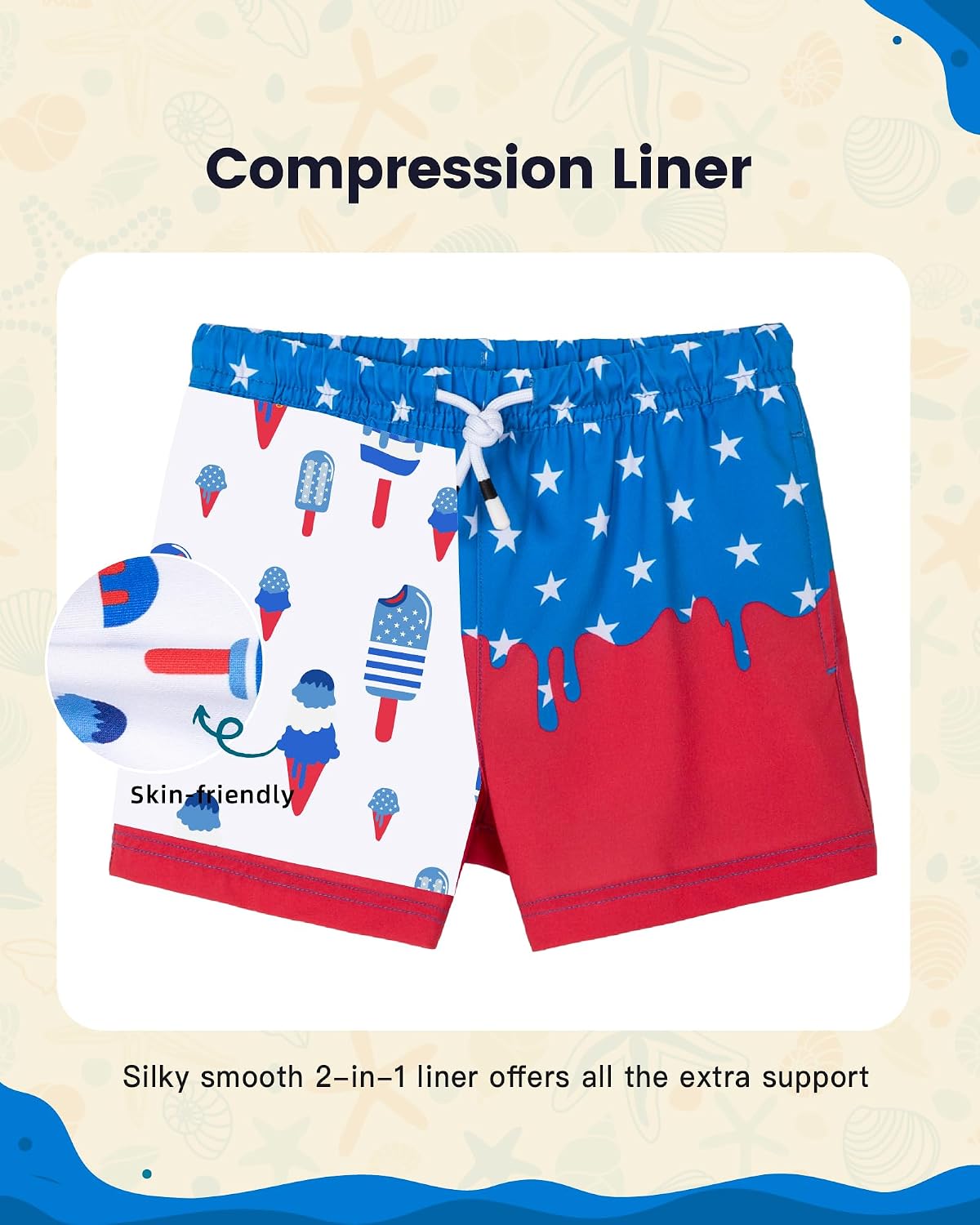 SURF CUZ Boys Swim Trunks with Compression Liner Toddler Swimsuit Boy Swim Shorts Bathing Suits Boxer Brief Swimming Trunks