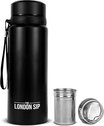 London Sip - Taza de viaje multifunción de 25 onzas y vaso con infusor de té, botella de agua, frasco infusor de frutas, termo de acero inoxidable