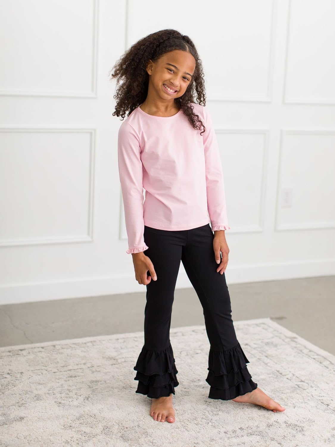 RuffleButts® Baby/Toddler Girls Stretchy Flare Pants w/Ruffles