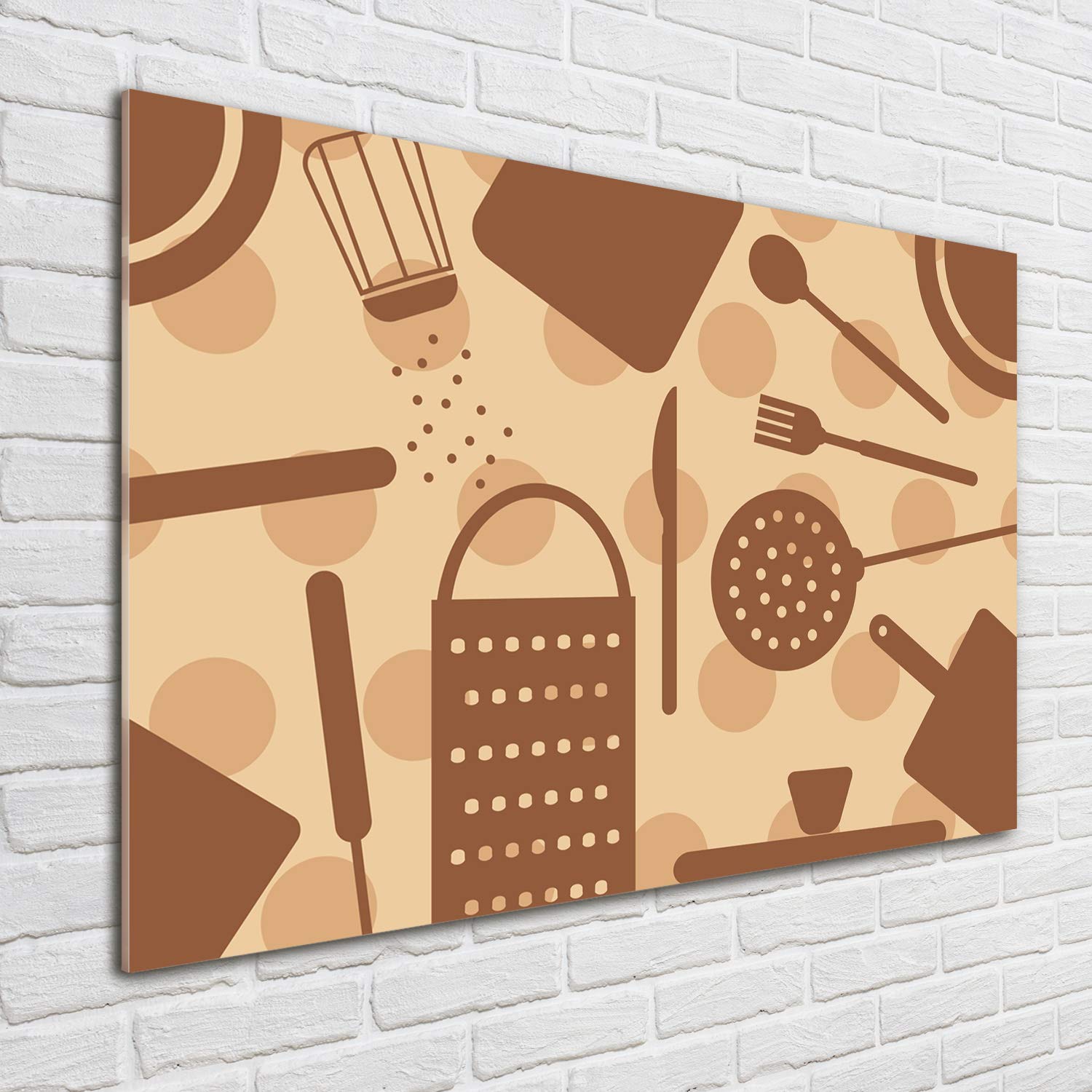 Tulup Impression sur Verre de 100x70 cm Image Tableau Photo décorative panoramique pour la Cuisine et Le Salon - Nourriture et Boissons - Ustensiles De Cuisine - Brun