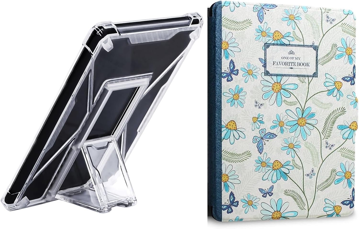 WALNEW Accessories for Kindle Paperwhite 2012-2017 Bundle: 6 Inch Clear Stand Case & PU Leather Case