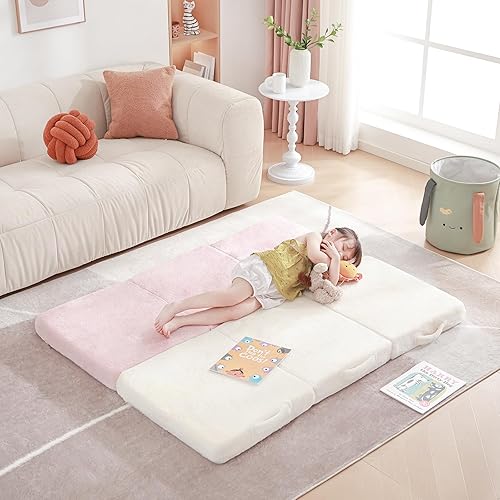 Miniatura 9 de Colchón plegable para niños, lavable para niños pequeños, tapete triple plegable para siesta para dormir, guardería, sofá cama con bolsa de