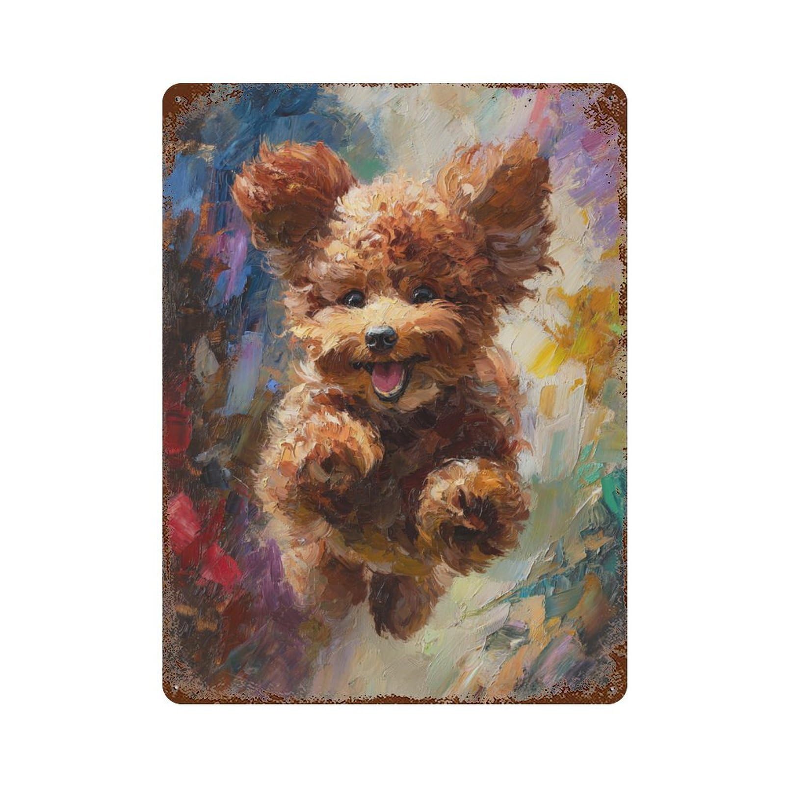 Rust Effect Happy Poodle Painting -1 Retro Metal Sign 15.7"x11.8", Novelty Wall Decor for Bistro, Counter And Cafe Decor