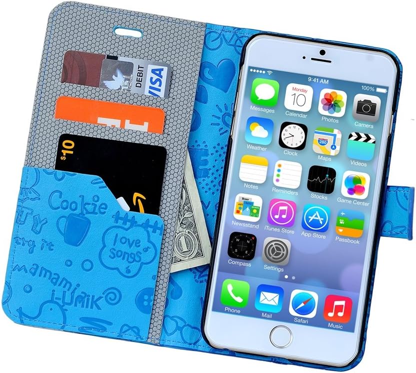 i-unik iPhone 6S/6 Plus Case, [Wallet Case] iPhone 6S/6 Plus 5.5 inch Case **Kickstand** Wallet Stand Flip Cover PU Leather Cover w/Card & ID Holder - (Baby Blue)