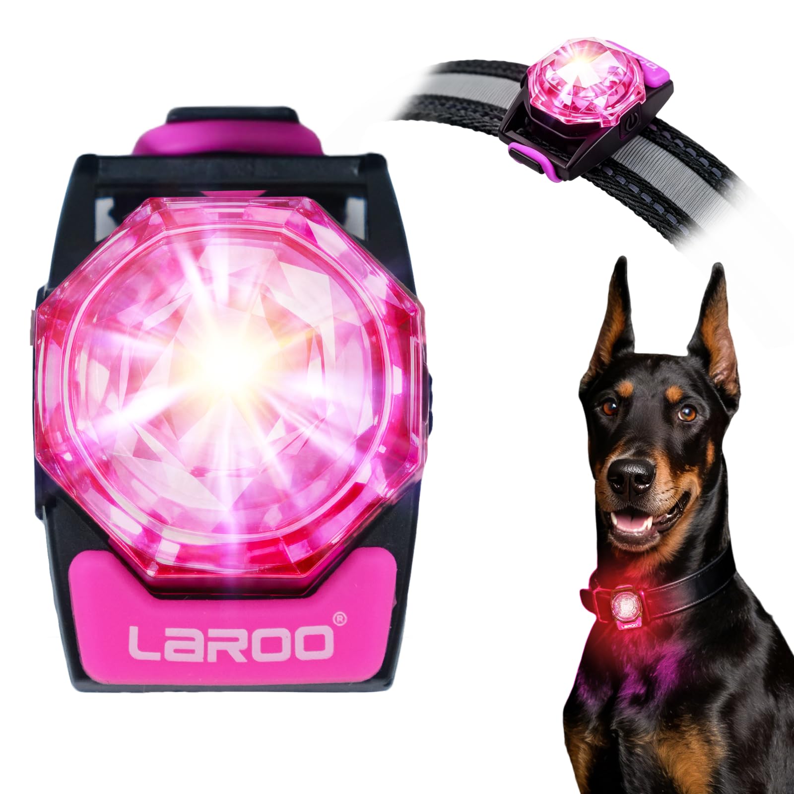 LaRoo Hund Sicherheitlicht für Nachtspaziergänge - Leuchtendes LED Halsband-Zubehör, Wasserdichtes Silikon, Klettverschluss für Hundeleine/Geschirr, Haustier für Outdoor-Aktivitäten