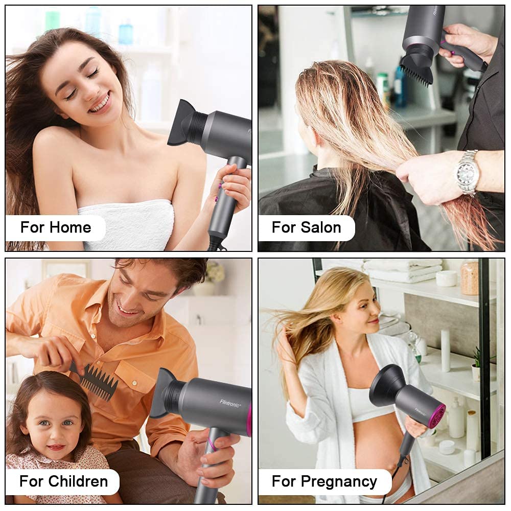Flintronic 2000W Potente Asciugacapelli, Phon per Capelli, Professionale Ioni Con Maniglia pieghevole, 3 Di Temperatura, Pulsante Di Raffreddamento Indipendente(3 Diffusore e 3 pettini)