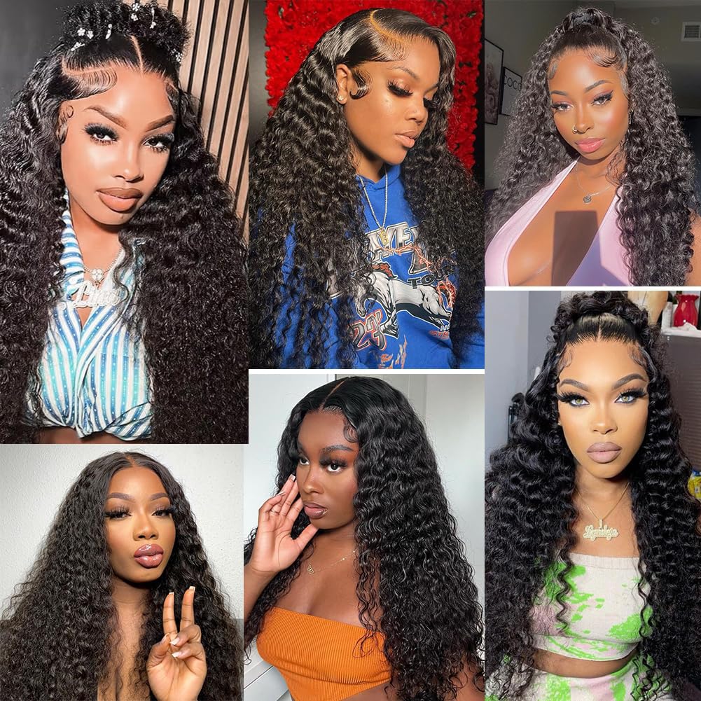 Brazilian Deep Wave Lace Closure Human Hair 14 Inch 4x4 Free Part 100% Unprocessed Brazilian Virgin Hair Deep Wave Human Hair Closure 150% Density With Baby Hair Natural Black