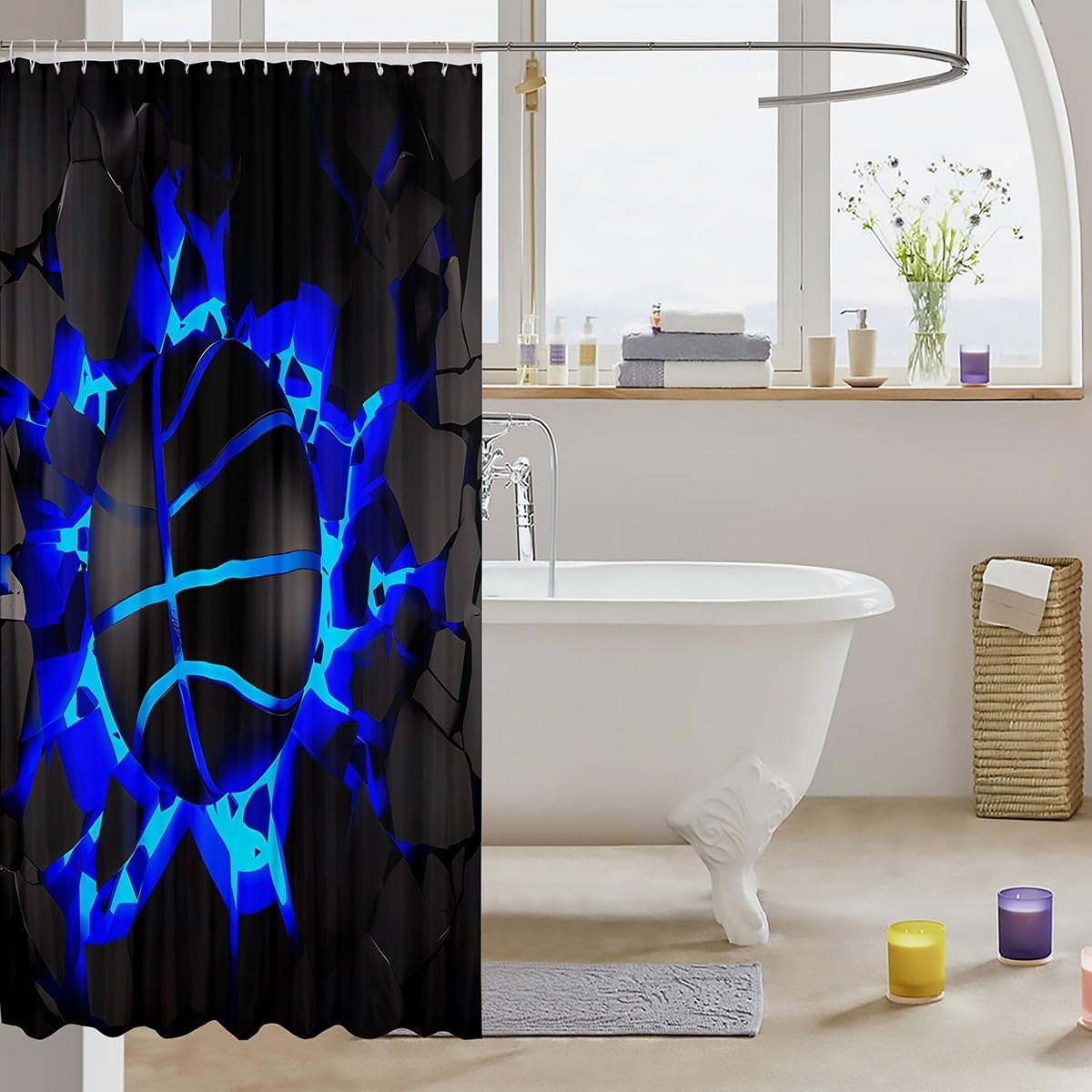 jejeloiu Basketball Bath Curtain Boys Girls 72"x78" Gaming Sports Shower Curtain for Kids Women Men Waterproof Blue Ombre Bathroom Shower Curtain Set Gift for Basketball Lover