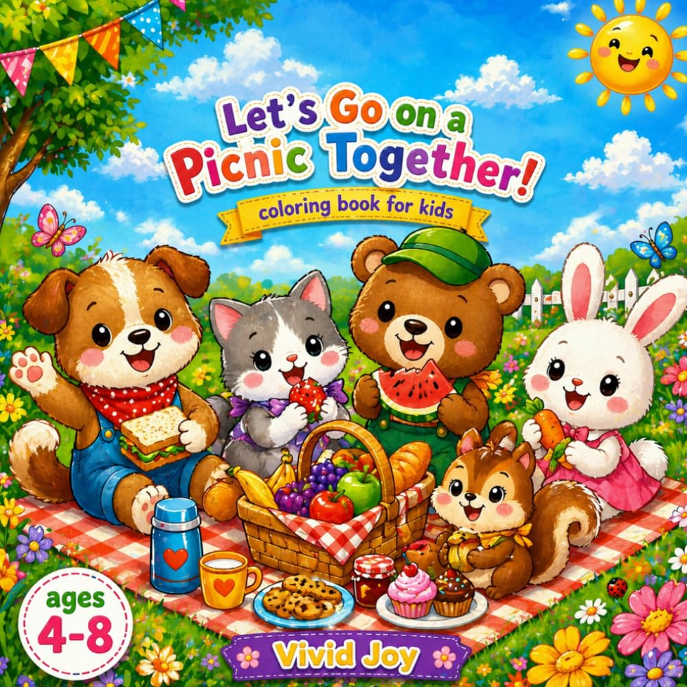Let's Go on a Picnic Together!: A Fun Animal Picnic Coloring Book for Kids