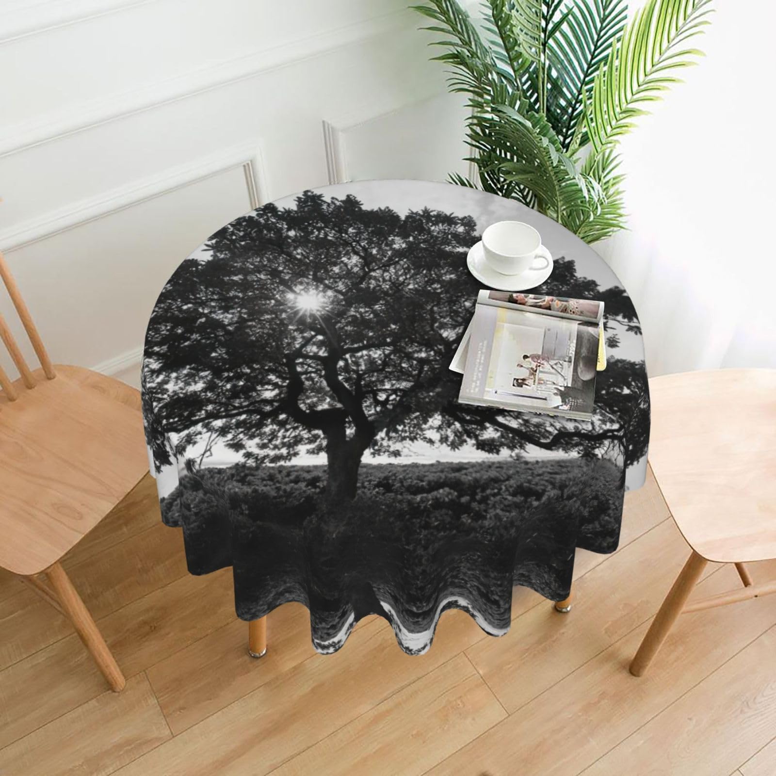 Zcmkjlg Tree Art Print Quick Ship Round Tablecloth 60in Polyester Washable Cover for Dining Room