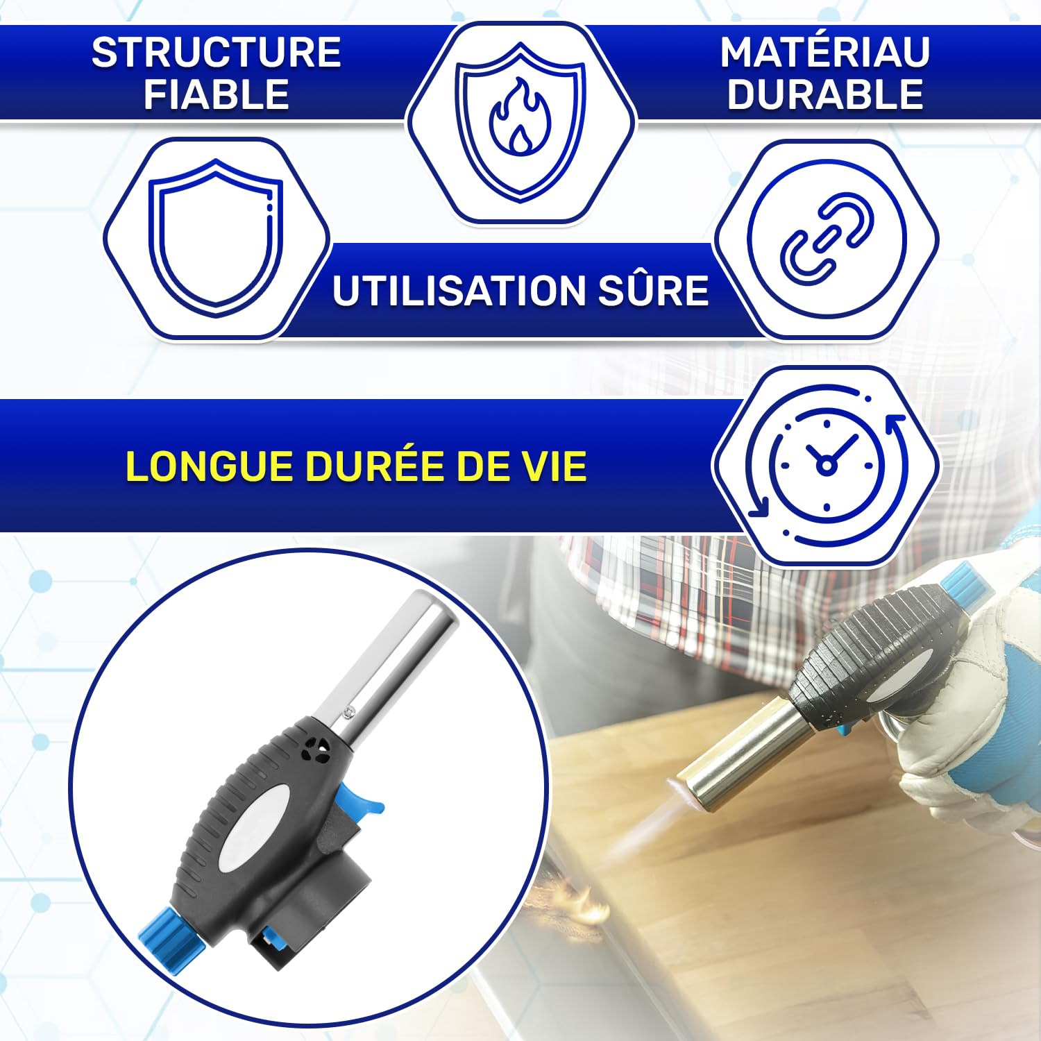 Chalumeau Butane 1,3 kW 1300°C avec Allumage Piézoélectrique et Raccord TWIST - Chalumeau Gaz Butane pour Lampe a Souder Camping Gaz pour Bricolage Soudure pour Barbecue pour Cheminée - MONTERAL