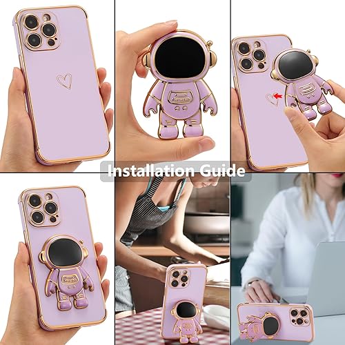 Miniatura 6 de RALEAVO Funda para iPhone 13 Pro, bonita funda de astronauta 6D con función atril, cubierta de lujo enchapado de lujo, ajuste delgado, TPU suave, a