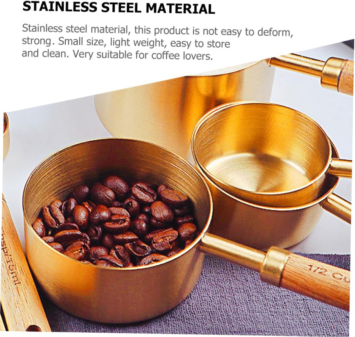 4pcs Stainless Steel Measuring Cup Soup Baking Measuring Tools Measure Cup Food Measuring Cup Measuring Spoons Metal Scoop Teaspoon Table Spoons Measuring Spoon Tablespoons Wood