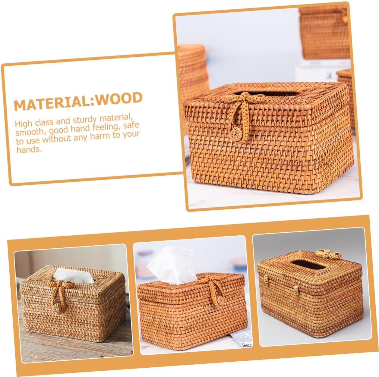 Hand Woven Tissue Storage Box Cover with Lanyard for Desks image 5