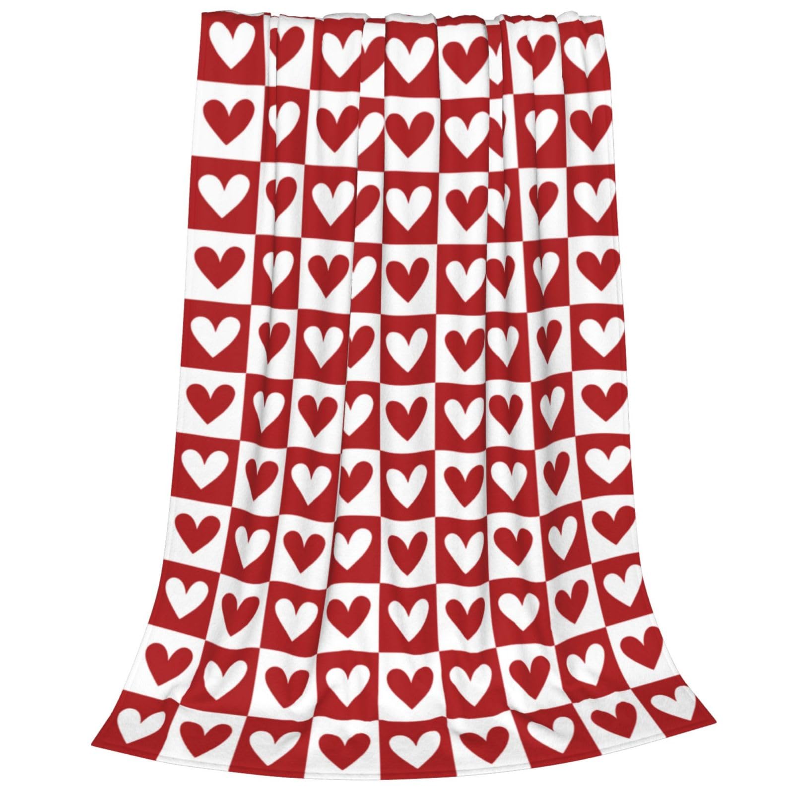 Valentine's Day Throw Blanket, Red Heart Plaid Blanket, Romantic Love Decorative for Anniversary Wedding Gift, Soft Cozy Lightweight Flannel Blanket for Home Bed Sofa Couch Chair, 200X150 cm