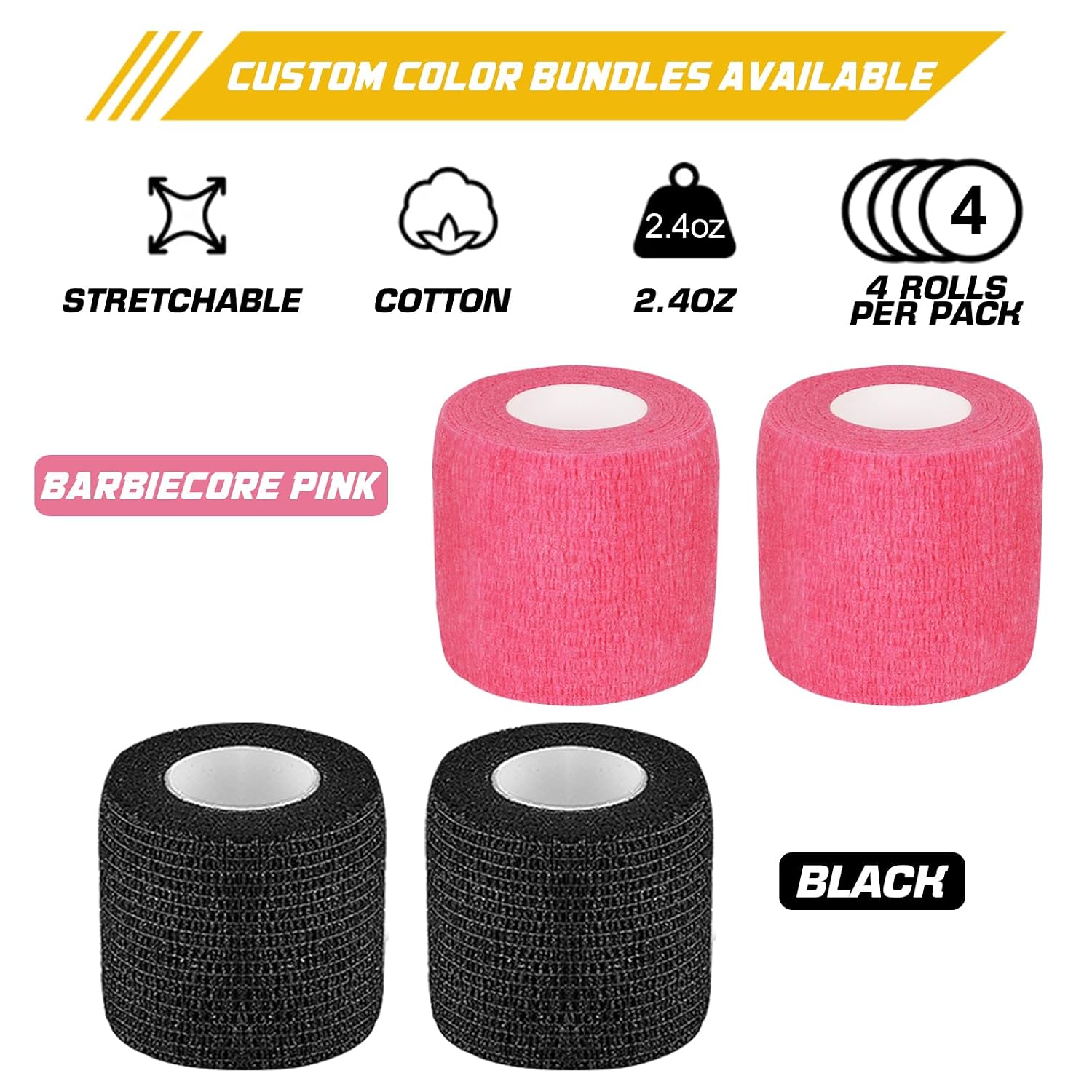 Tattoo Machine Covers with Gun Wraps - 200Pcs Pink Machine Sleeves and 4Pcs Grip Tape (2 Black/2 Pink) 2.5"x7.1" Large Pen Bags for Women and Studio Use Tattoo Supplies