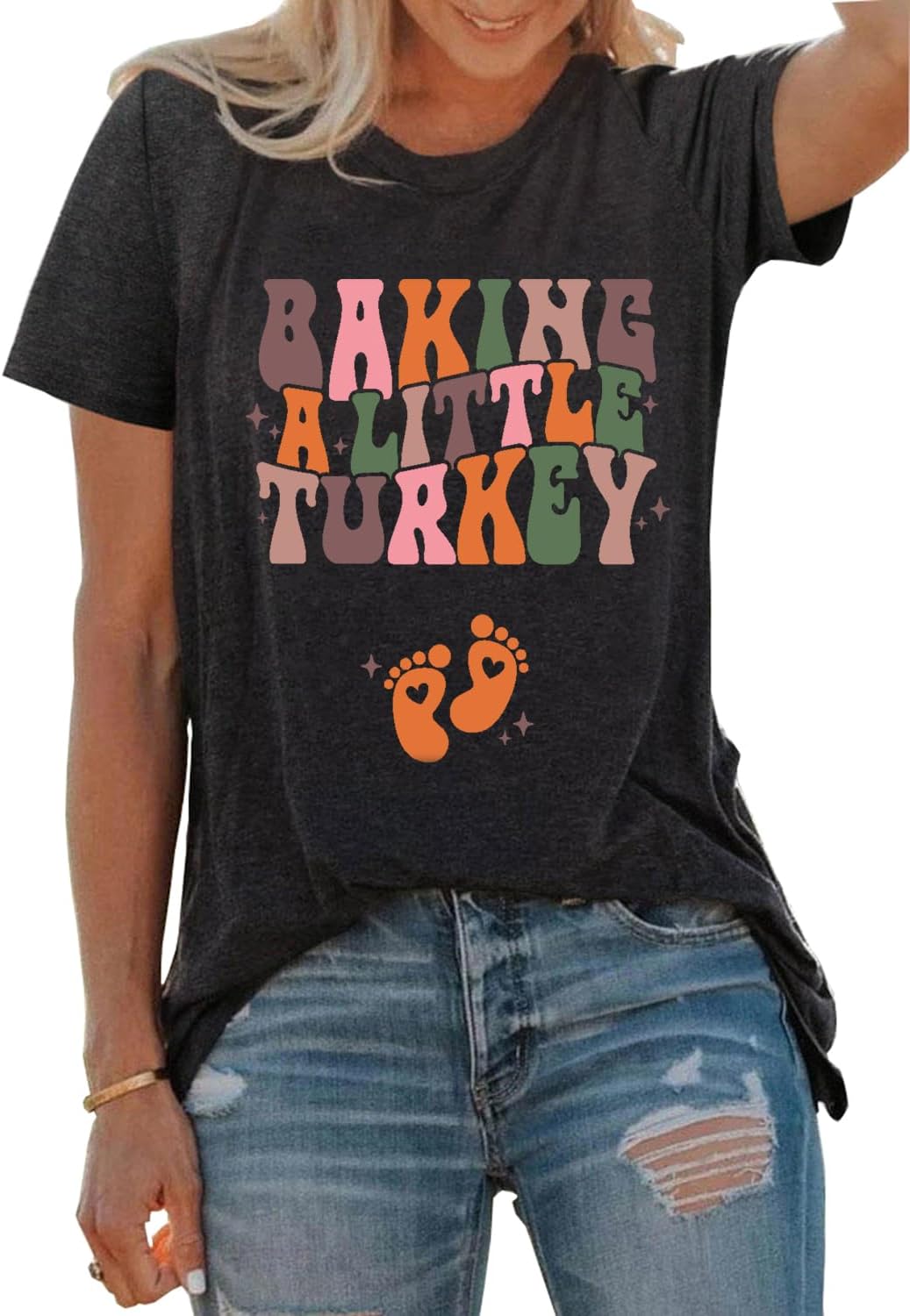 Baking a Little Turkey Maternity Thanksgiving T Shirt for Women