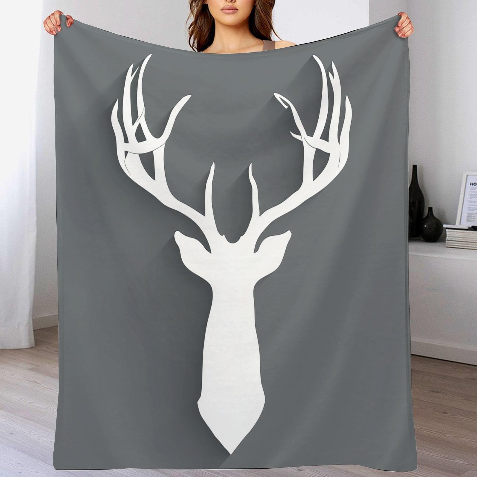 Couverture en flanelle blanche tête de cerf lit et canapé