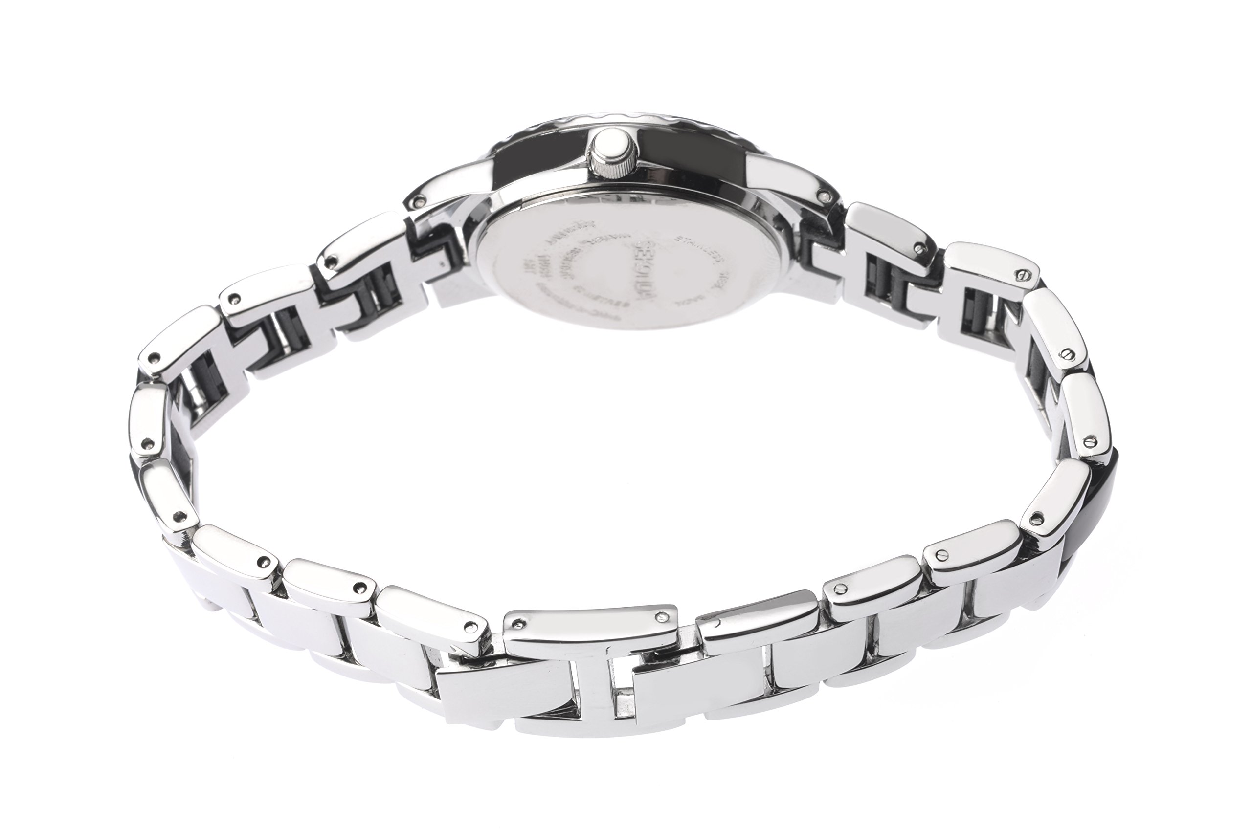Sekonda Damen-Armbanduhr, analog, Quarz, 29 mm, Gehäuse mit Steinbesatz, weißes Perlmutt-Zifferblatt und Armband aus Legierung mit Kunststoff-Mittelgliedern