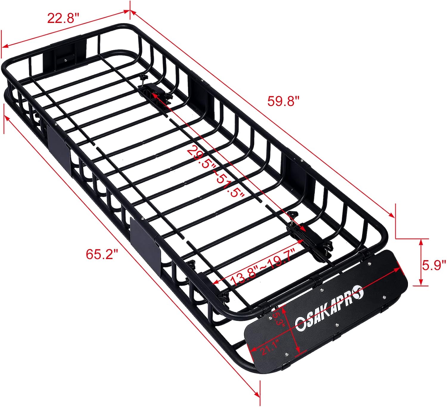 Heavy Duty Roof Cargo Basket for Cross Bars, 64" Roof Rack Carrier with Wind Fairing & Tie Down Straps for Camping, Travel, Storage