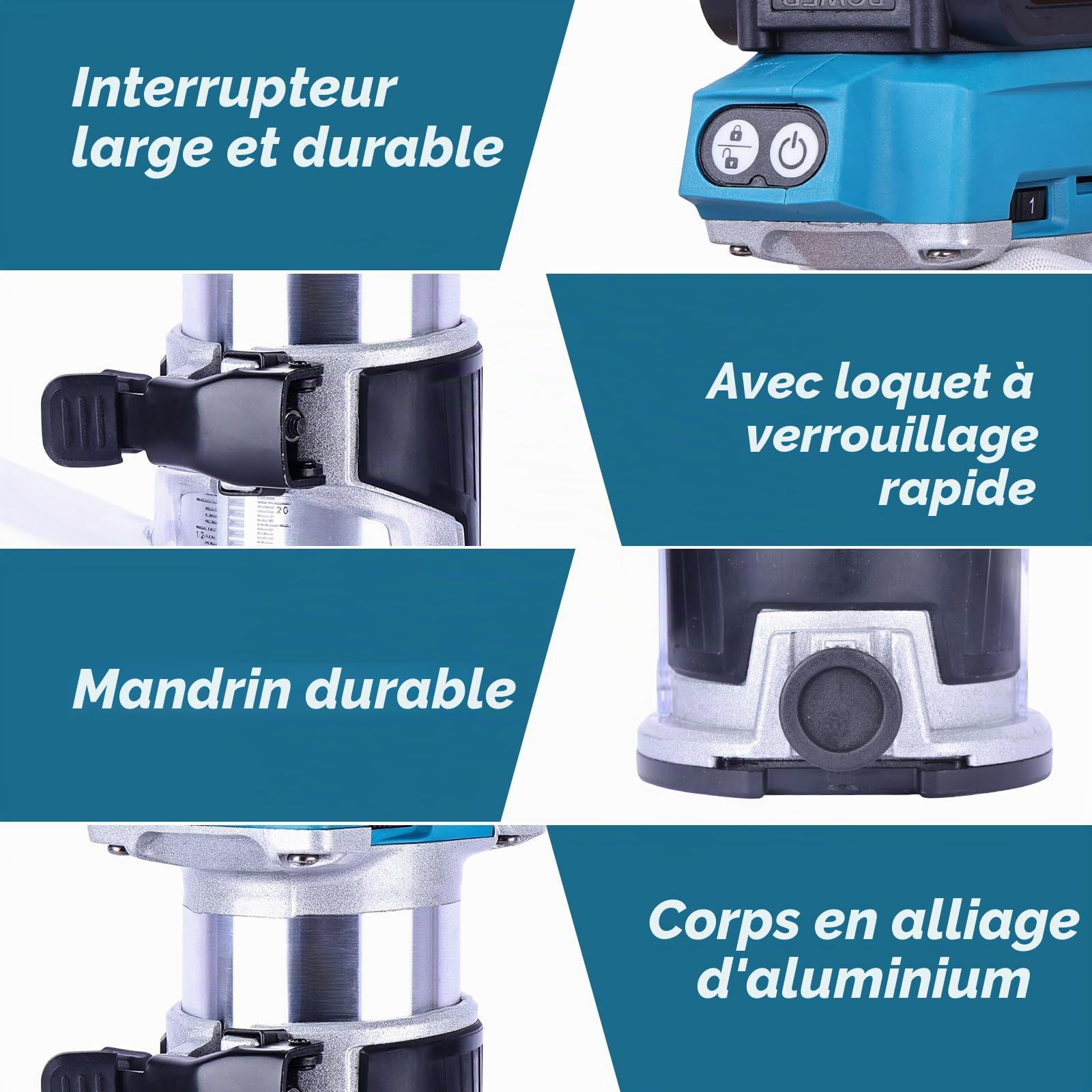 Défonceuse à Bois Sans Fil 21V – Affleureuse Brushless avec 2 Batteries 4.0Ah, 6 Vitesses, 30000 tr/min, 6 Fraises 1/4", Outil Électrique Polyvalent pour Menuiserie et Bricolage