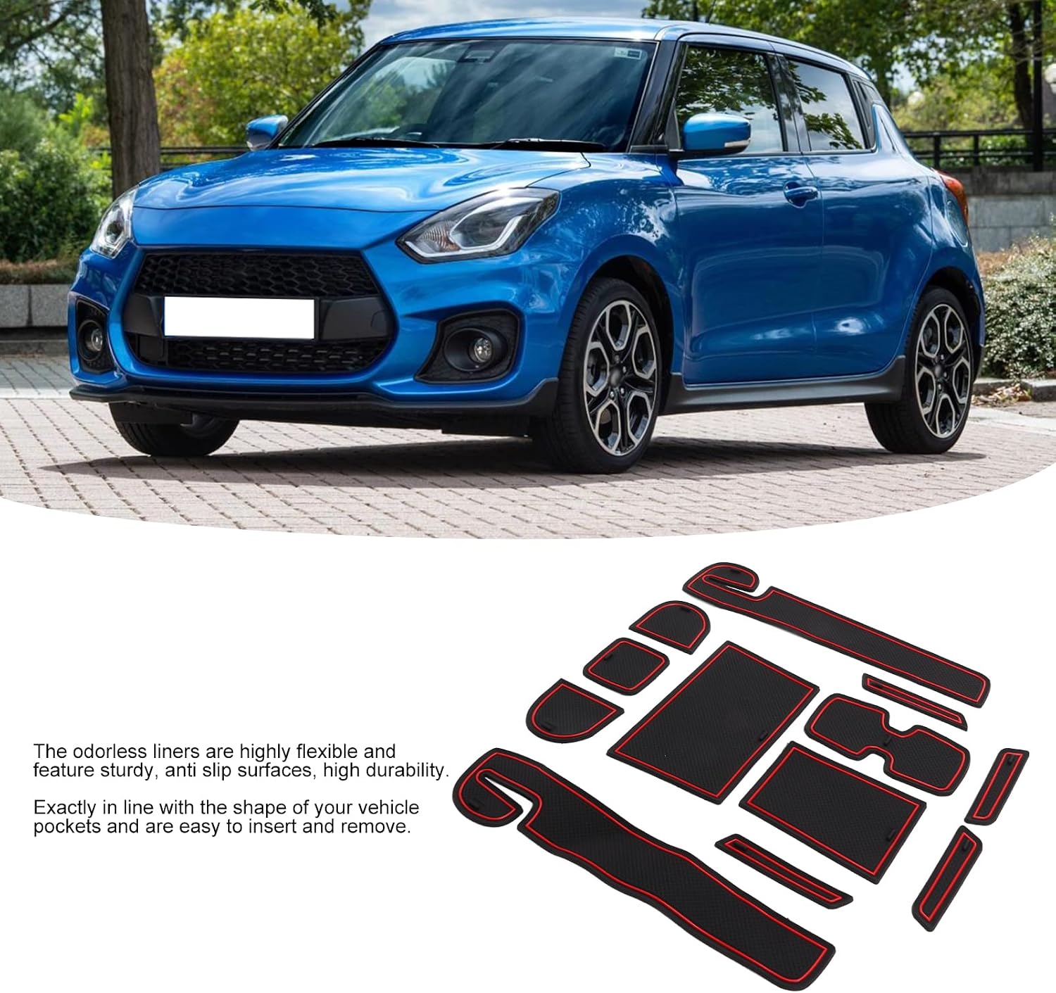 12PCS Center Console Liner Mats Central Console Liner Mats Set Odorless Flexible Door Cup Holder Trim Replacement for Swift 2018-2020