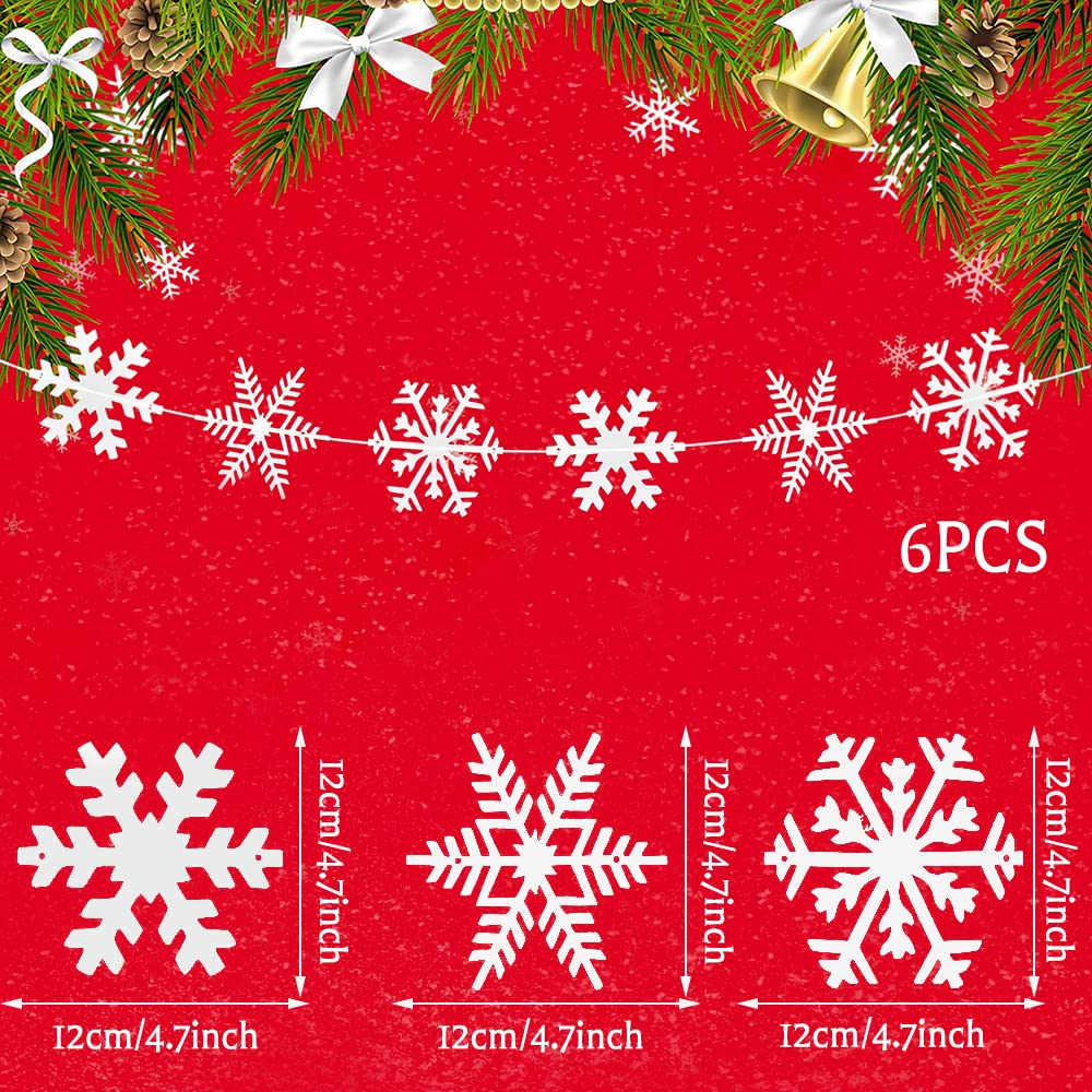 Adorno Hillylolly 6 Pcs Guirnalda Copos de Nieve, 1.9 m, Decoracion Copos Nieve Navidad, Papel, para Techo Árboles Ventana Pared