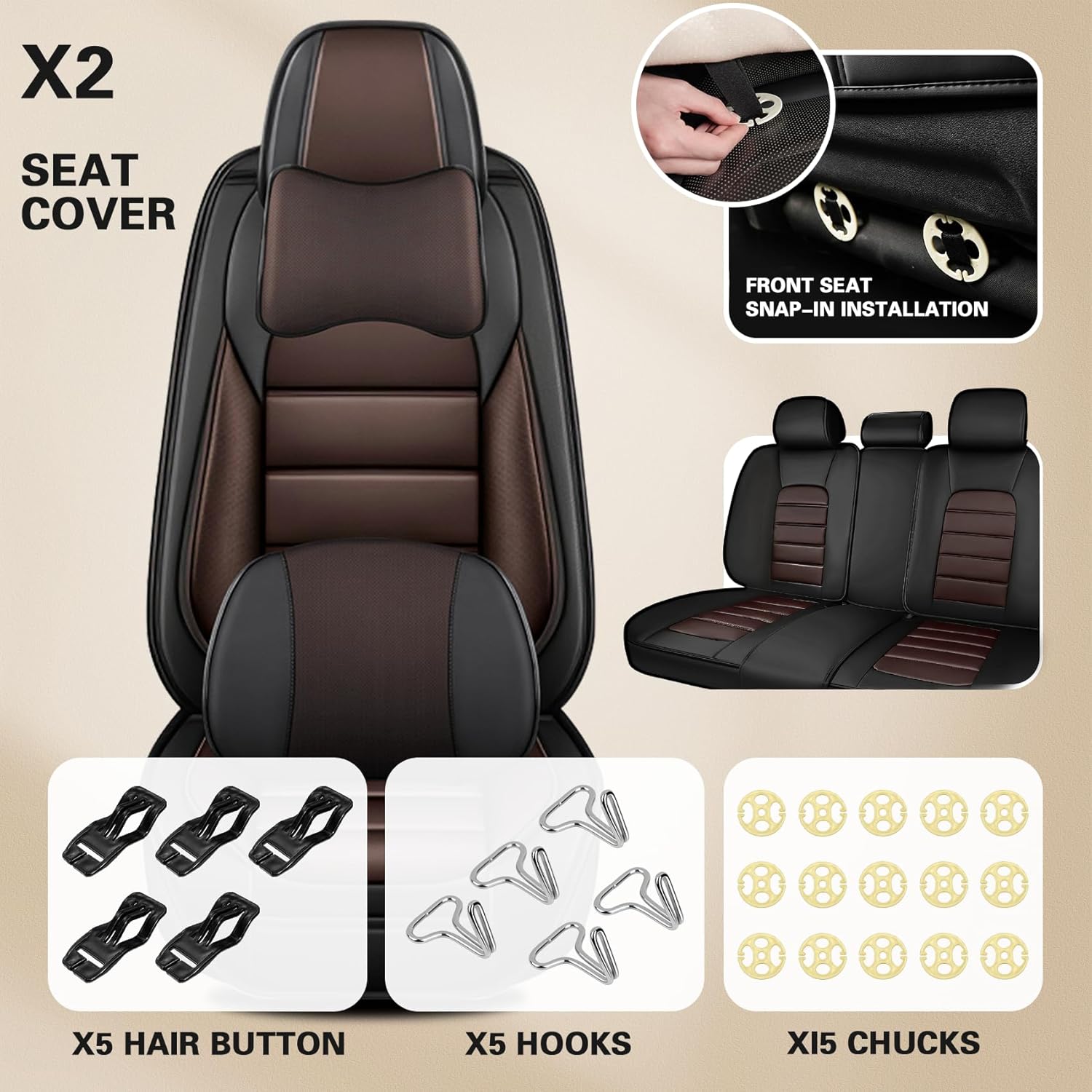 Car Seat Cover Fit for Ford Escape 2005-2024 Waterproof Seat Covers,Nappa Faux Leather Breathable and Comfortable,Car Seat Protector Car Interior Accessories (Full Set) Coffee&Black