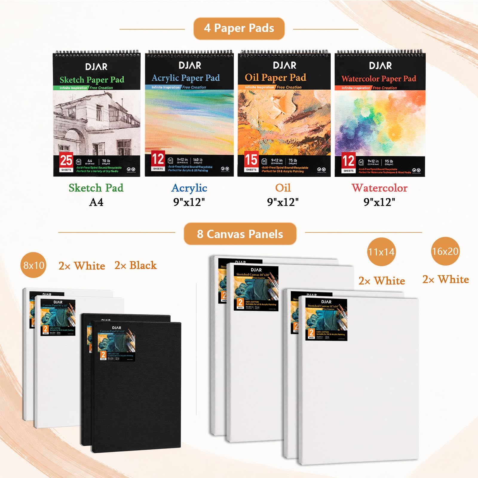 DJAR Set di Pittura 169 pz con Cavalletto Francese, Kit Artistico Completo per Principianti e Professionisti, Colori Acrilici, Acquerelli e Olio