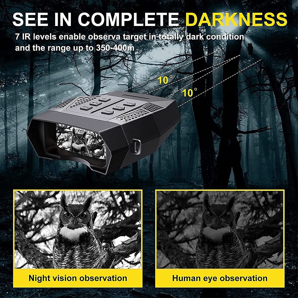 Braveking1 Cyfrowe gogle noktowizyjne HD na podczerwień 1312 ft/400 m lornetka myśliwska dla dorosłych noktowizor i dzień zekranem 2,5" 32 GB karty ze zdjęciem/nagrywaniem wideo w 100% ciemności