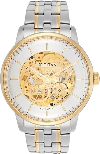 Titan Golden Heart Skeletal Automatic Analog with Silver Dial Dual-Tone Stainless Steel Strap Watch for Men - 90110BM01