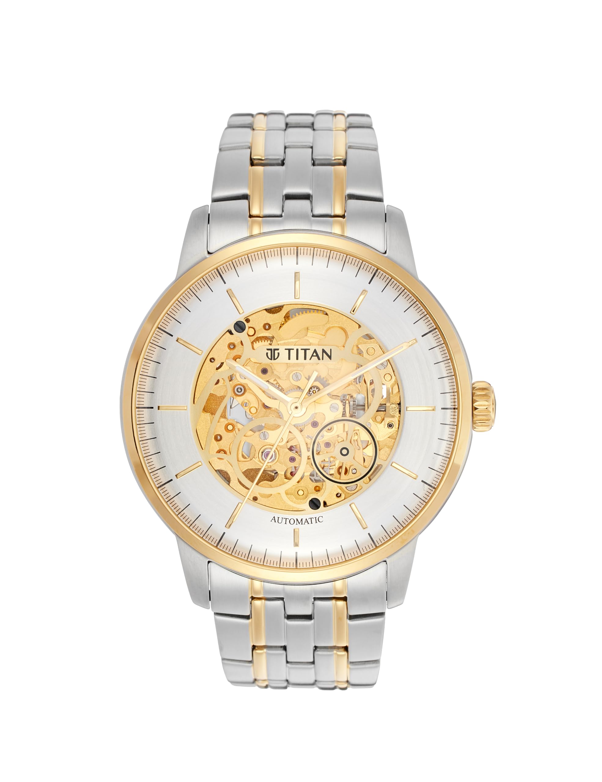 Titan Golden Heart Skeletal Automatic Analog with Silver Dial Dual-Tone Stainless Steel Strap Watch for Men-image-33