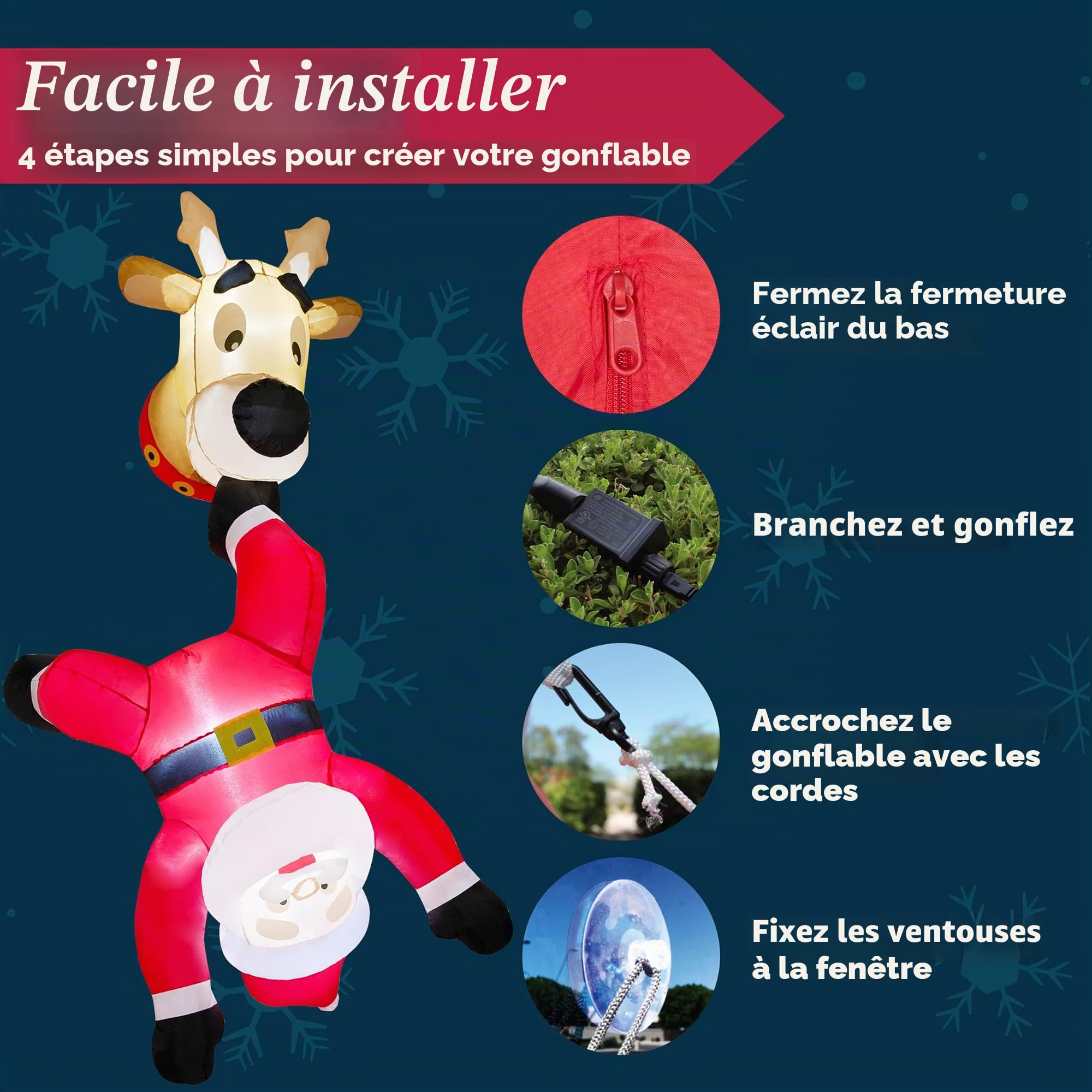 JOIEDOMI Père Noël gonflable tombant de 1,8 m de haut avec renne sorti de la fenêtre, gonflables de Noël avec LED intégrée pour décoration de fenêtre, fête de Noël, extérieur, intérieur, cour, jardin