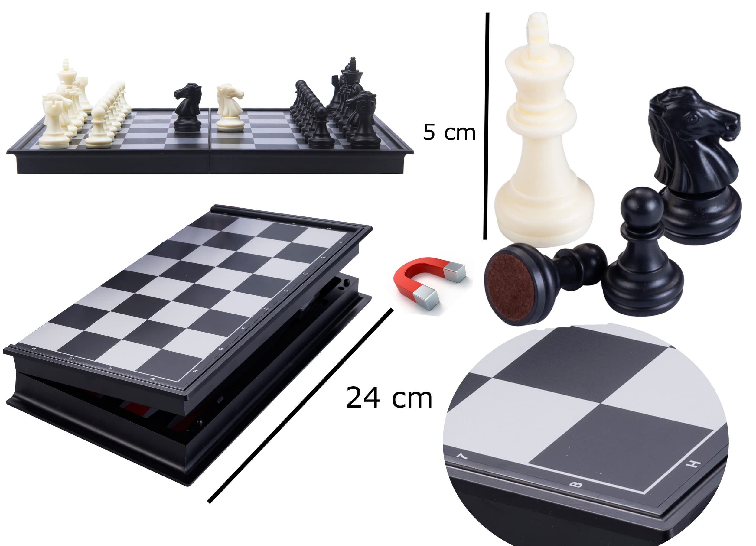 Engelhart – 200715 – Magnetyczna gra 2w1 – szachy/tryktrak – plansza 24 cm – zestaw podróżny – dla dzieci i dorosłych – 6+