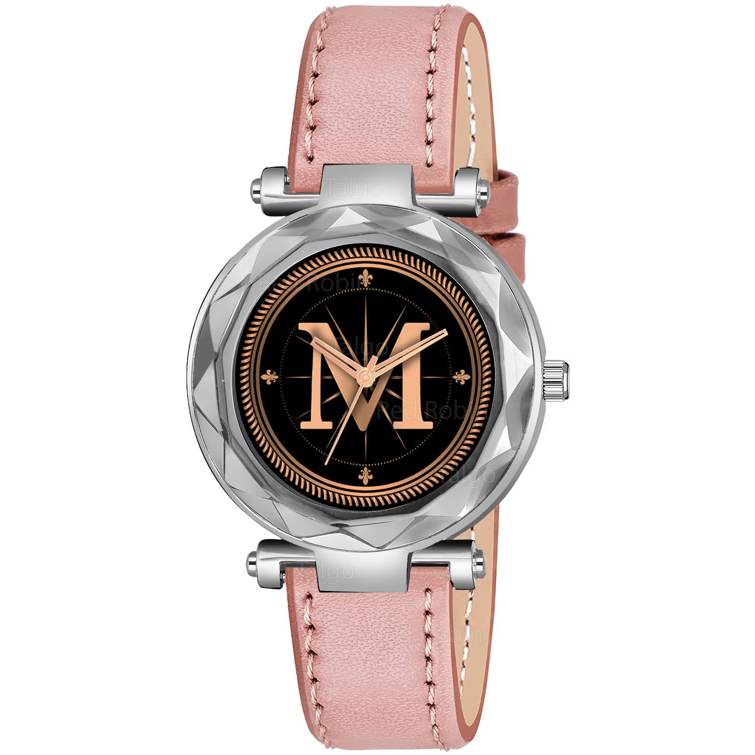 Sky Mart Analog Round Black Dial Alphabet M Design Stylish Peach Leather Strap Classic Design Fancy Wrist Watch for Women and Girls, Pack of 1 – Alpha-M-GEN-SL-PCH-L