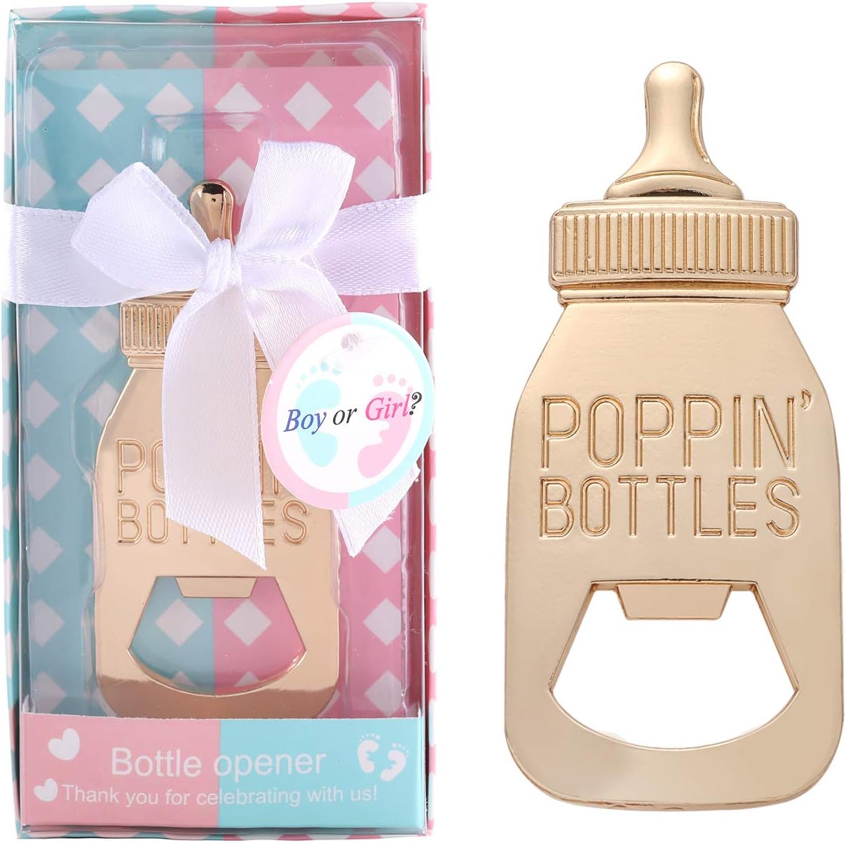 Yuokwer 12 pcs Bottle Opener Baby Shower Favor for Guest,Boy or Girl Gender Reveal Party Favors Baby Shower Decorations Gender Reveal Party Souvenir Return Gift & Supplies (Blue and Pink, 12)