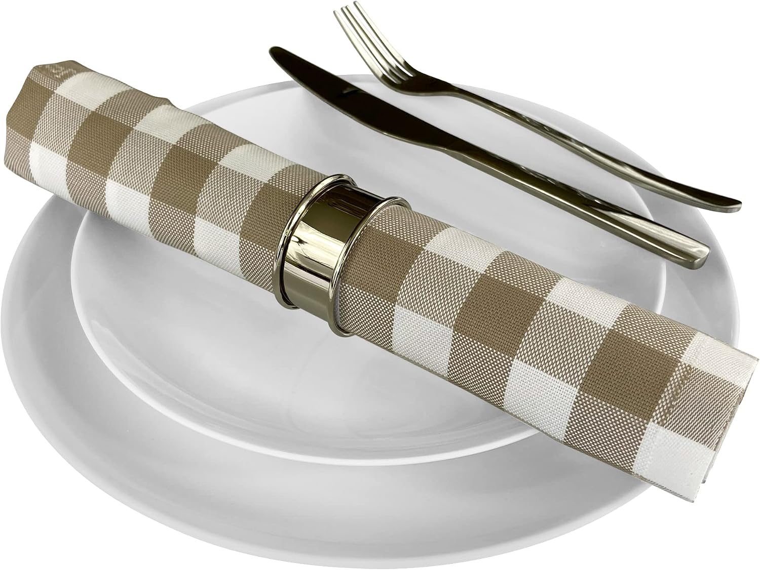 Premium European Cloth Napkins - 100% Cotton Table Linen Fabric Gingham Check Design for Picnics, Indoor, Outdoor Event or Everyday Use - Carlo Lamperti Italy - Taupe Plaid, 20"x20" (Set of 4)