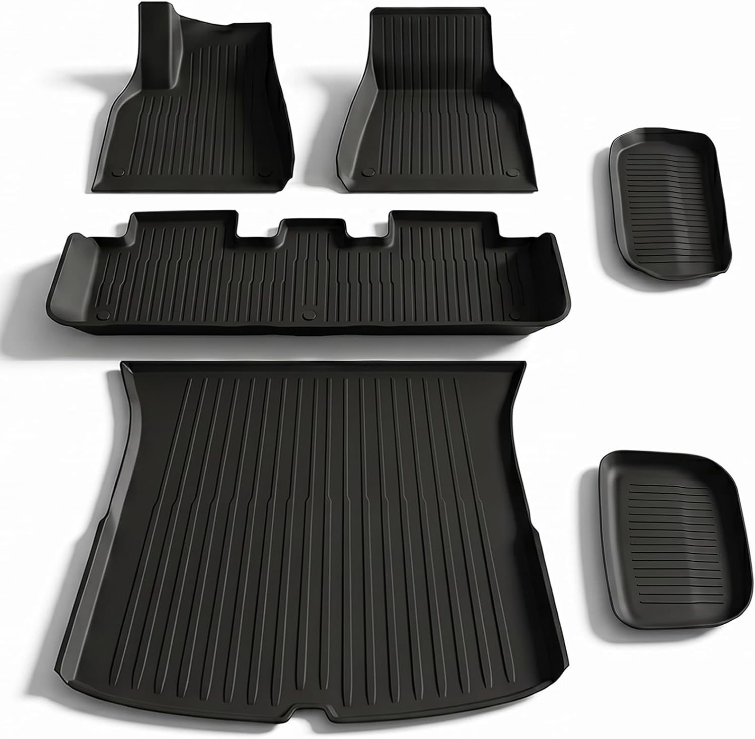 6Pcs Floor Mats for Tesla Model Y 2021/2022/2023/2024 Accessories, TPE All Weather Anti-Slip Waterproof 3D Front Frunk Rear Trunk Cargo Liner Tray Mats
