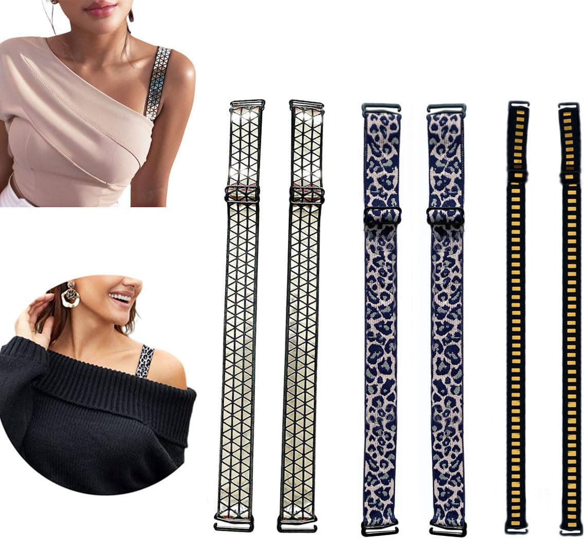 Moly Story Decorative Bra Straps Replacement,3 Pairs Fashion Summer Gifts for Mom, Bra Accessories Lingerie Straps for Strapless Dress/Bra,Fashion Accessory for Women Grandma