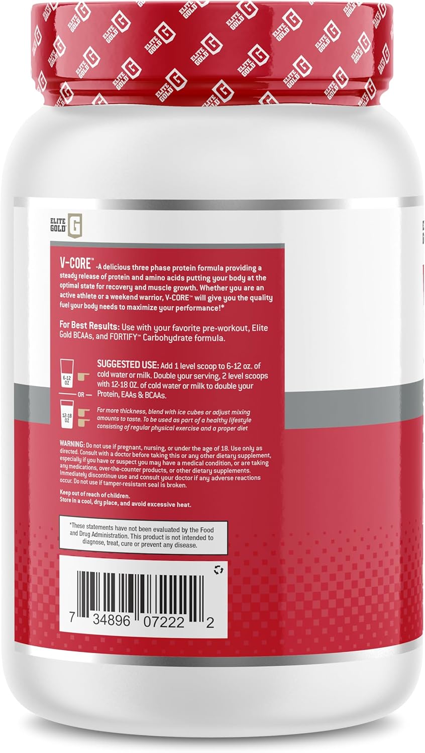V-Core Protein Powder, Protein Powder, Keto, Vanilla, Whey Protein, High Protein, Casein Protein, 25g Protein, 12g EAAs, 6g BCAAs, 2 lb Tub (23 Servings)